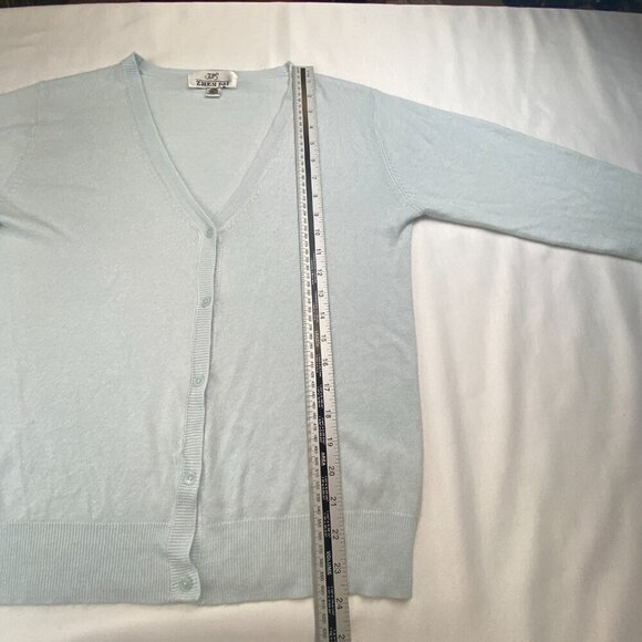 Italian Wool Cardigan Sweater Button Down Long Sleeves Deep V-Neck Light Blue - Picture 8 of 12